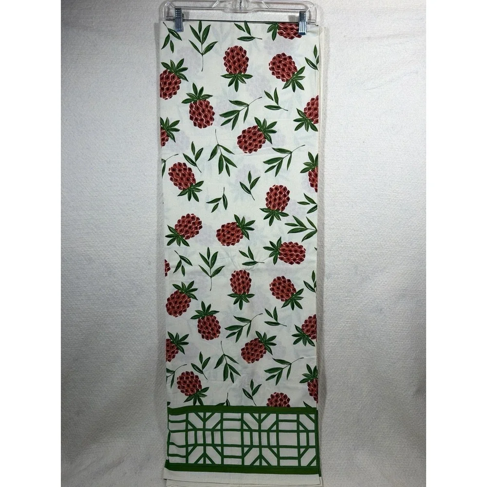 Pomegranate Fruit Print Tablecloth 92x60 Cotton Green White Decorative